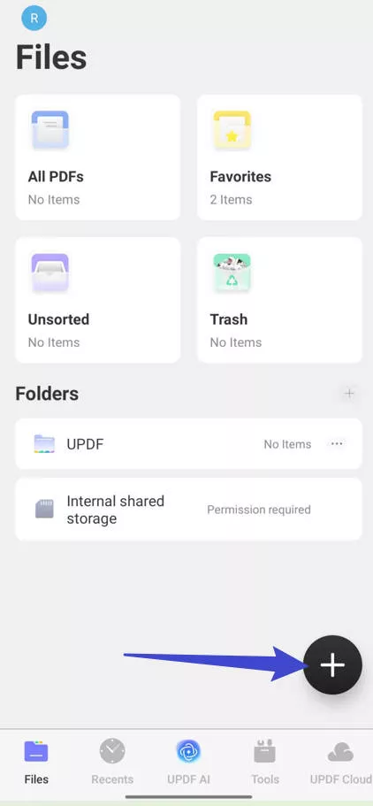 plus button updf android