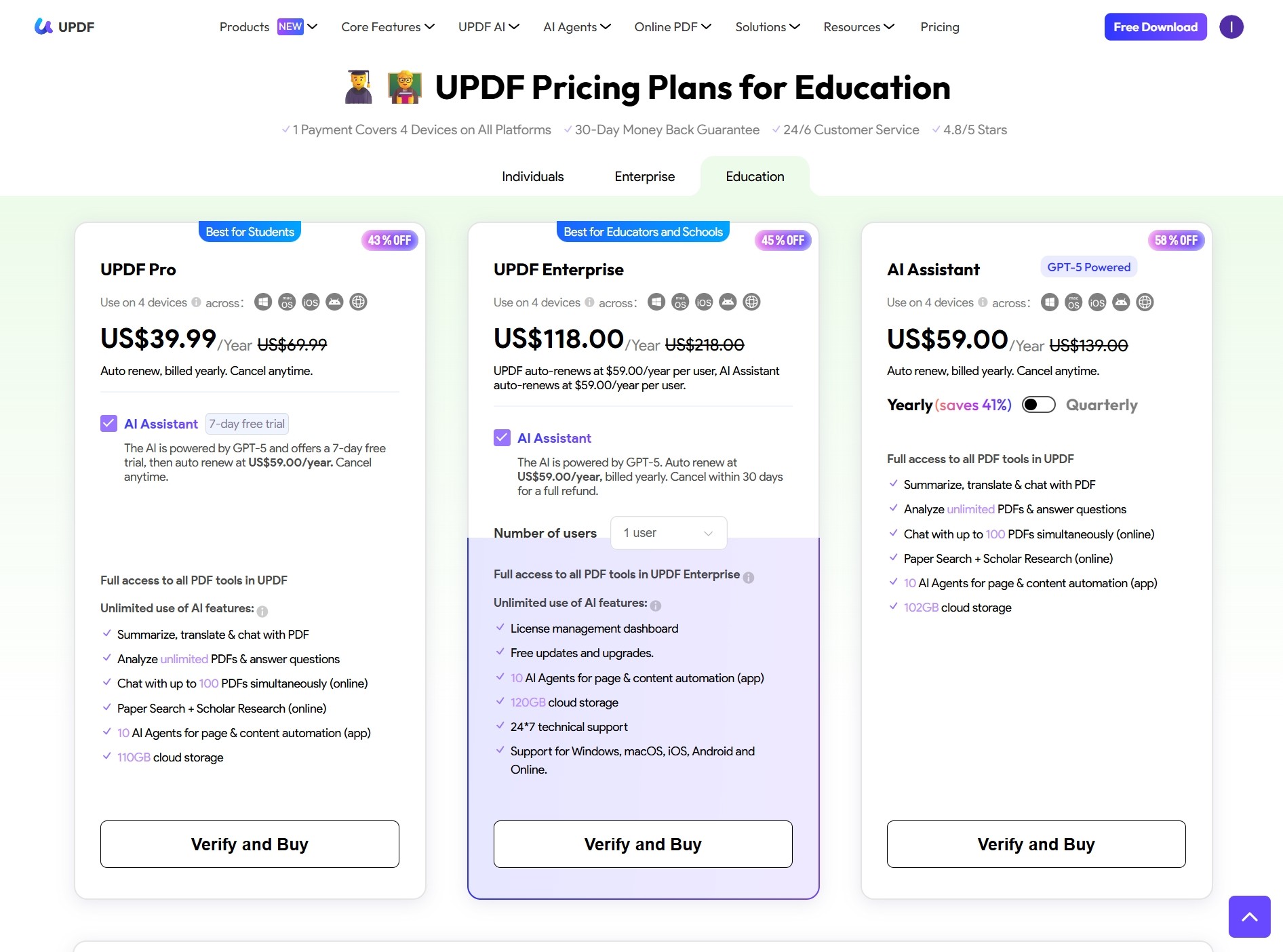 UPDF's educational pricing plans