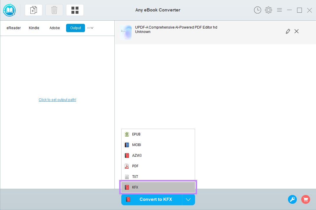 select kfx from the list any ebook converter
