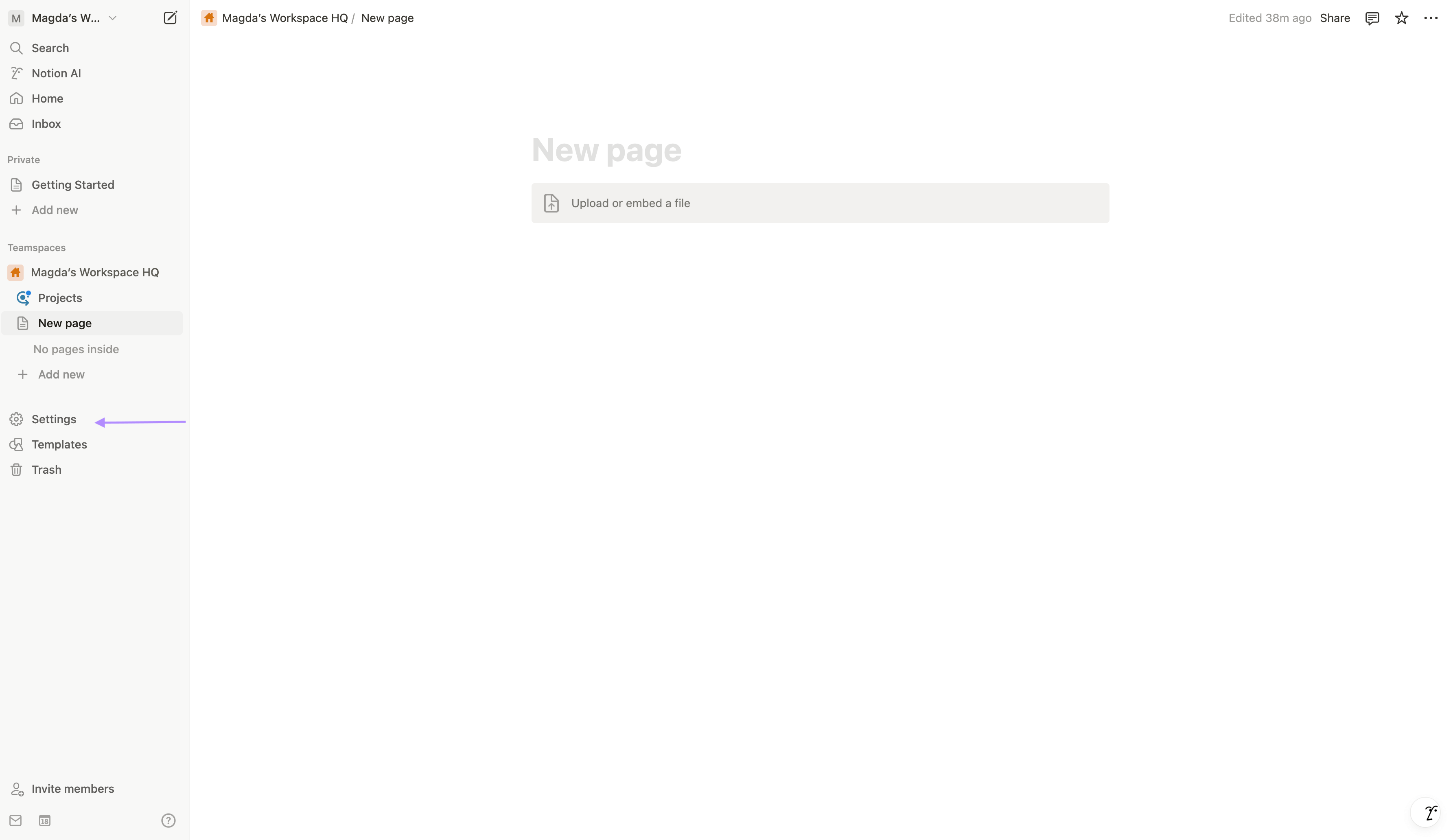 settings in notion