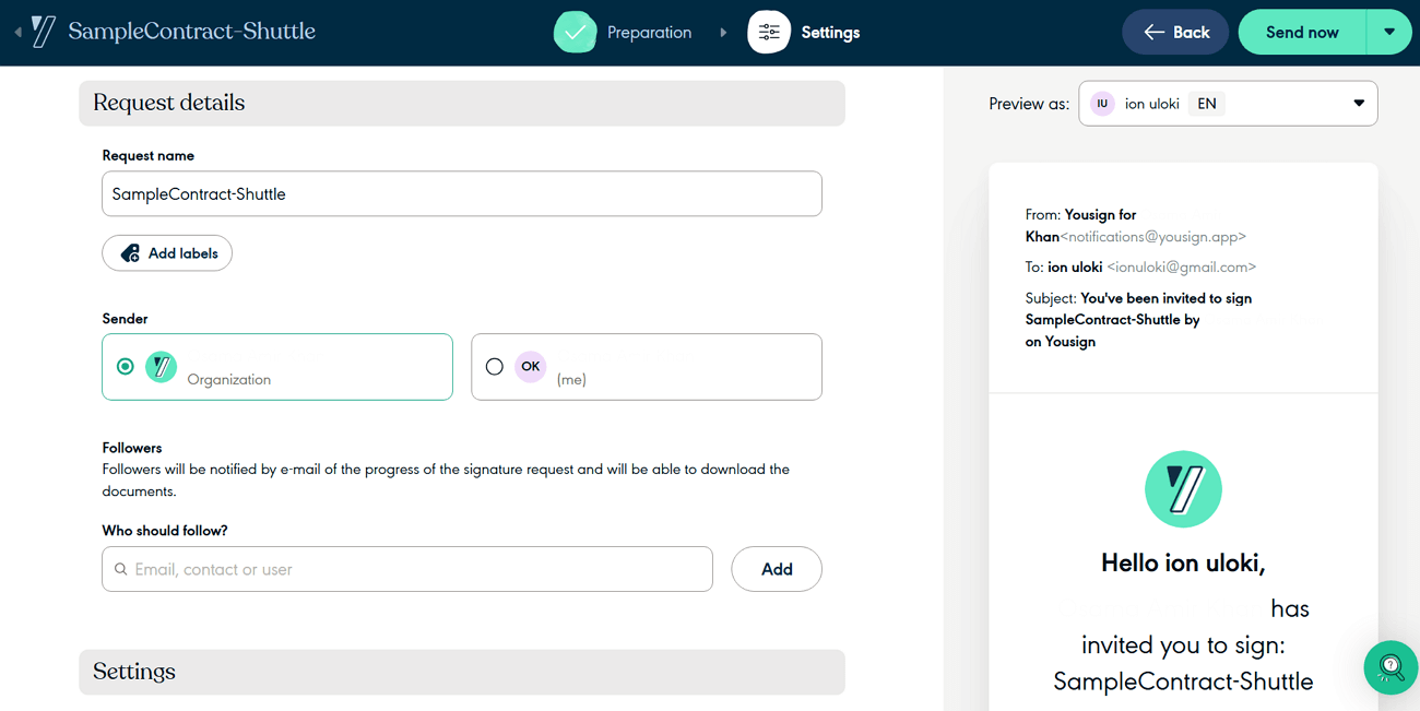 share documents for signature collection yousign