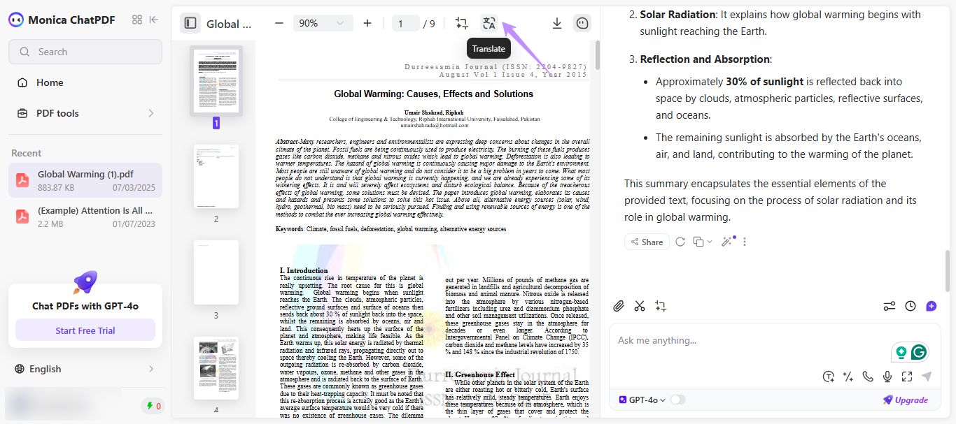 translate the whole pdf monica ai