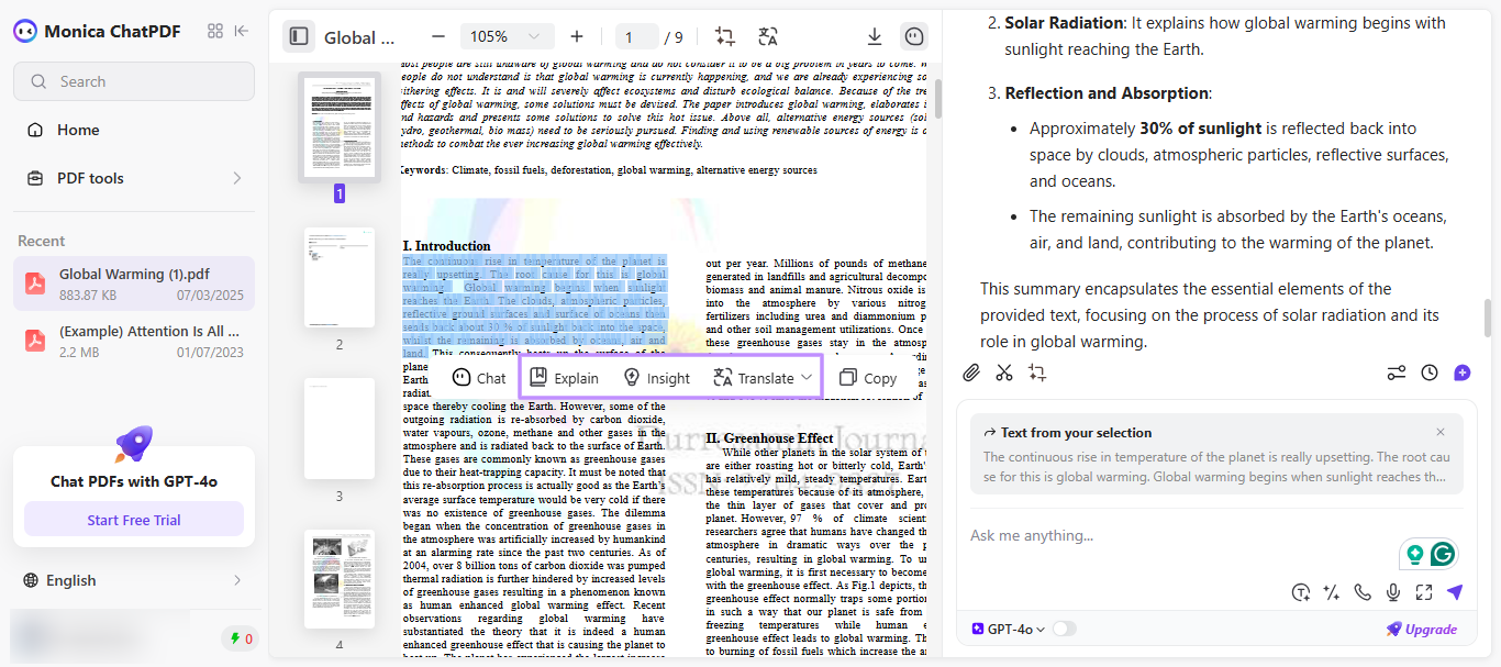 use quick prompts for pdf monica ai