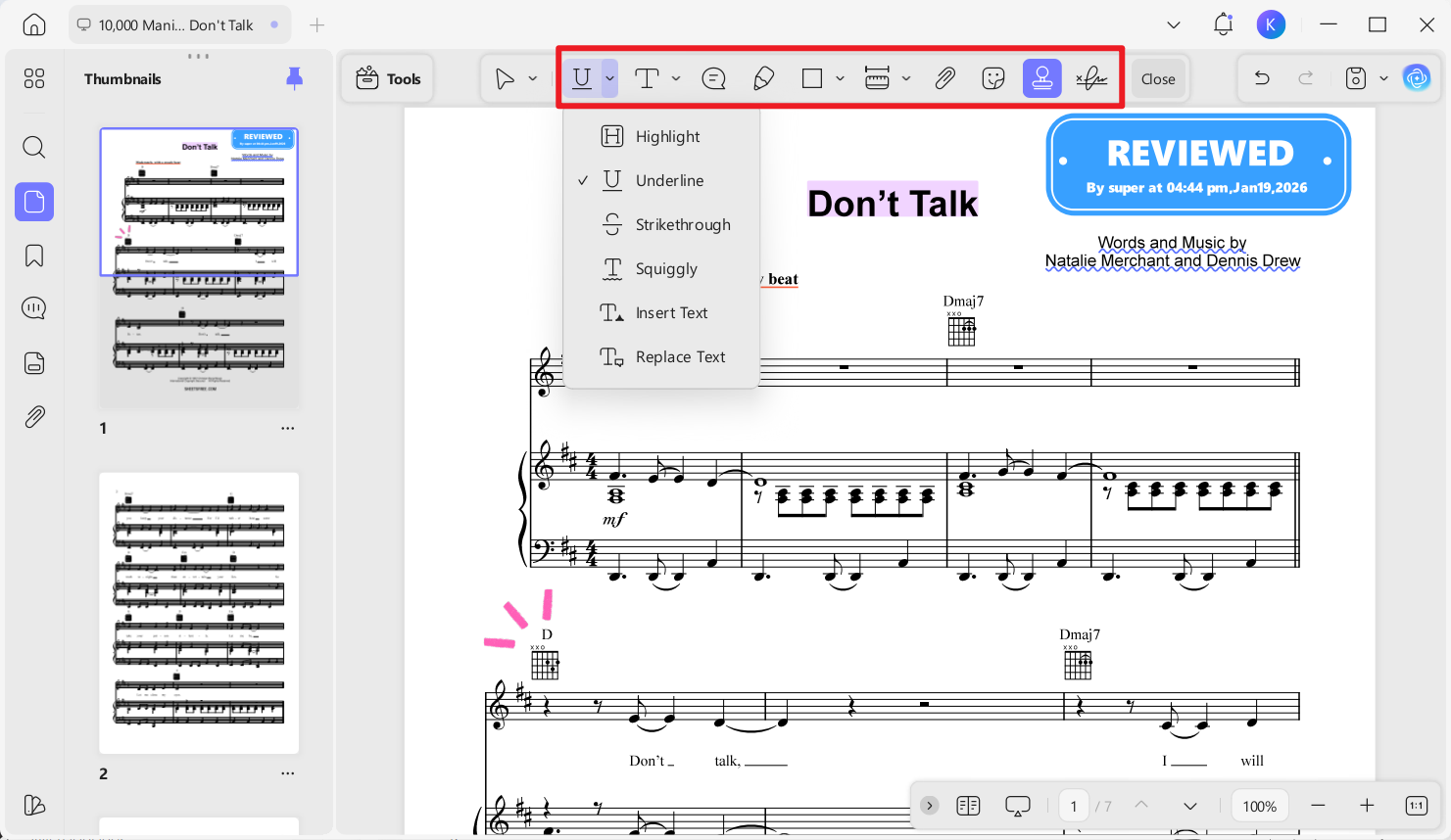 annotate the pdf sheet music