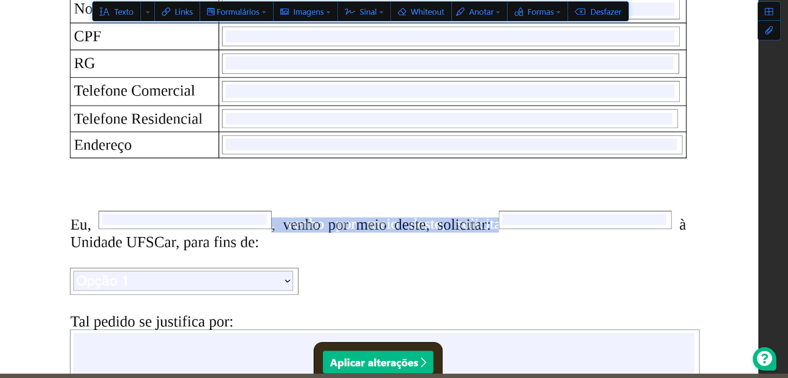 aplicar alterações