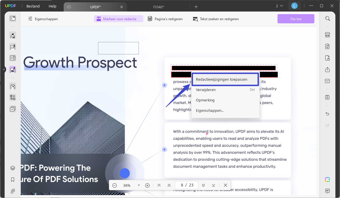 select the apply redactions button