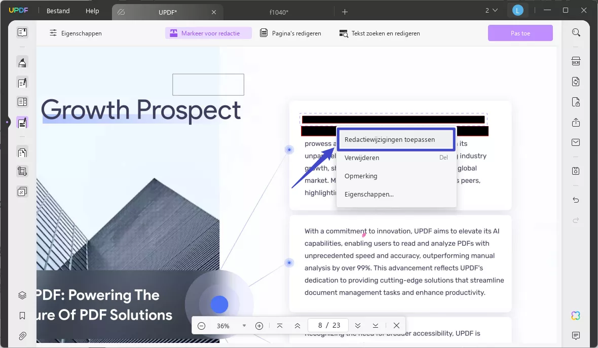 select the apply redactions button