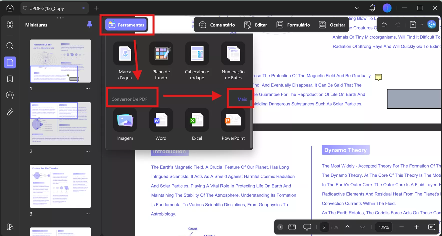 selecione o botão exportar pdf e escolha a opção html