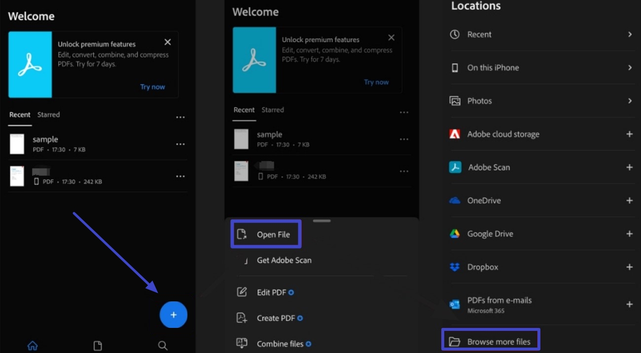 access adobe iphone and open pdf