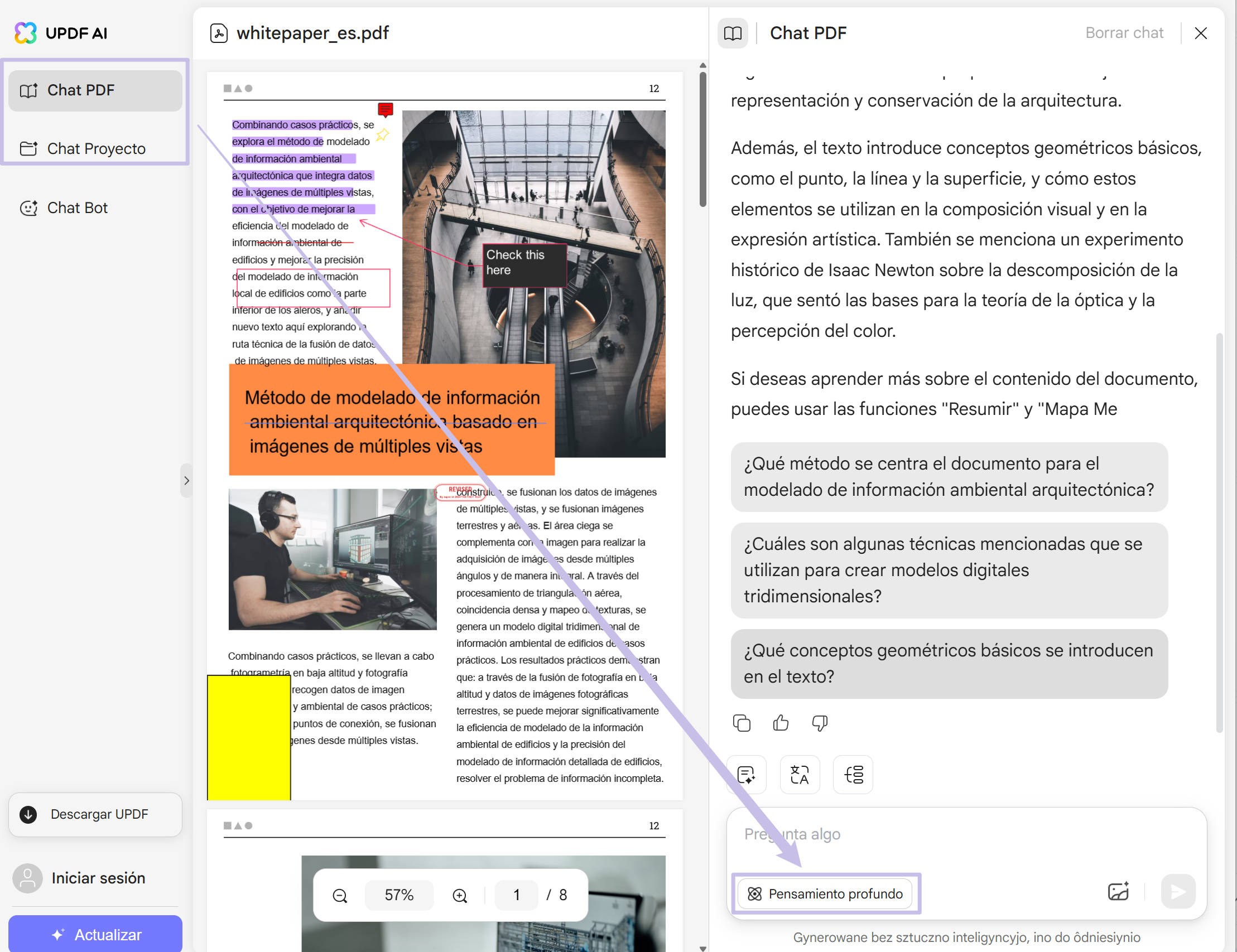 DeepSeek R1 en la sección de chat con PDF de UPDF AI Online
