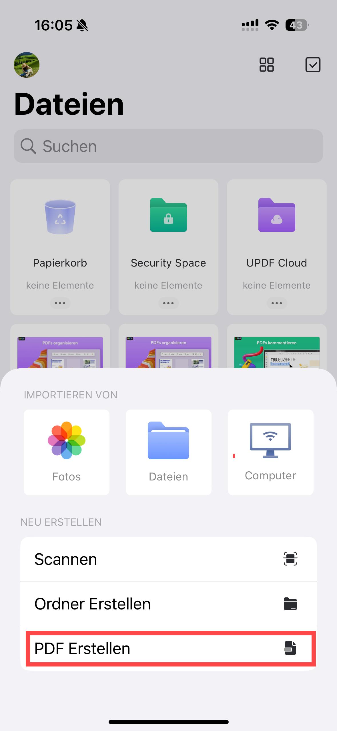 neue PDF in UPDF für iOS erstellen 1