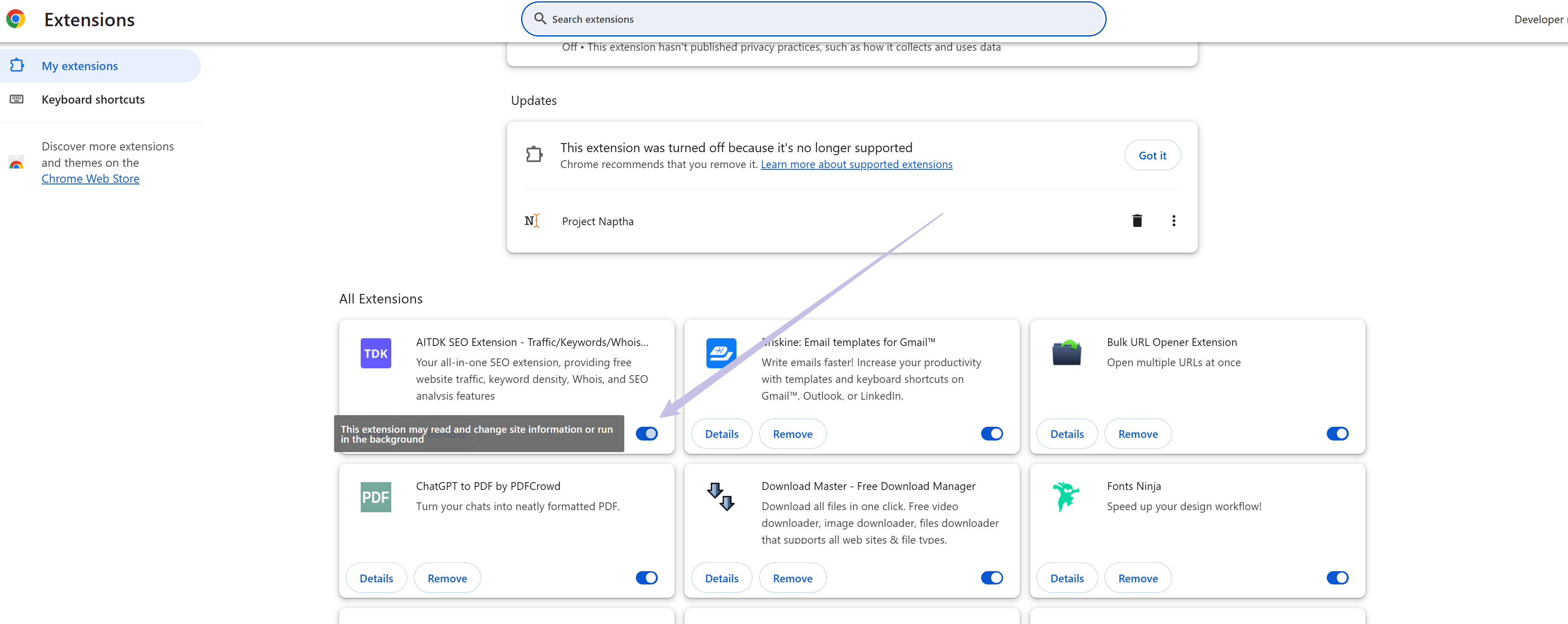 disable all extensions chrome