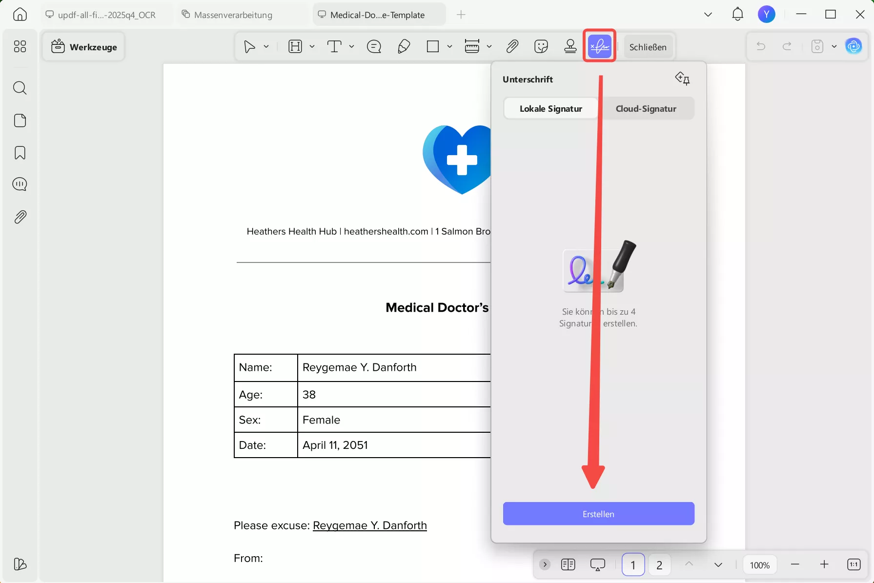 Unterschriften mit updf hinzufügen