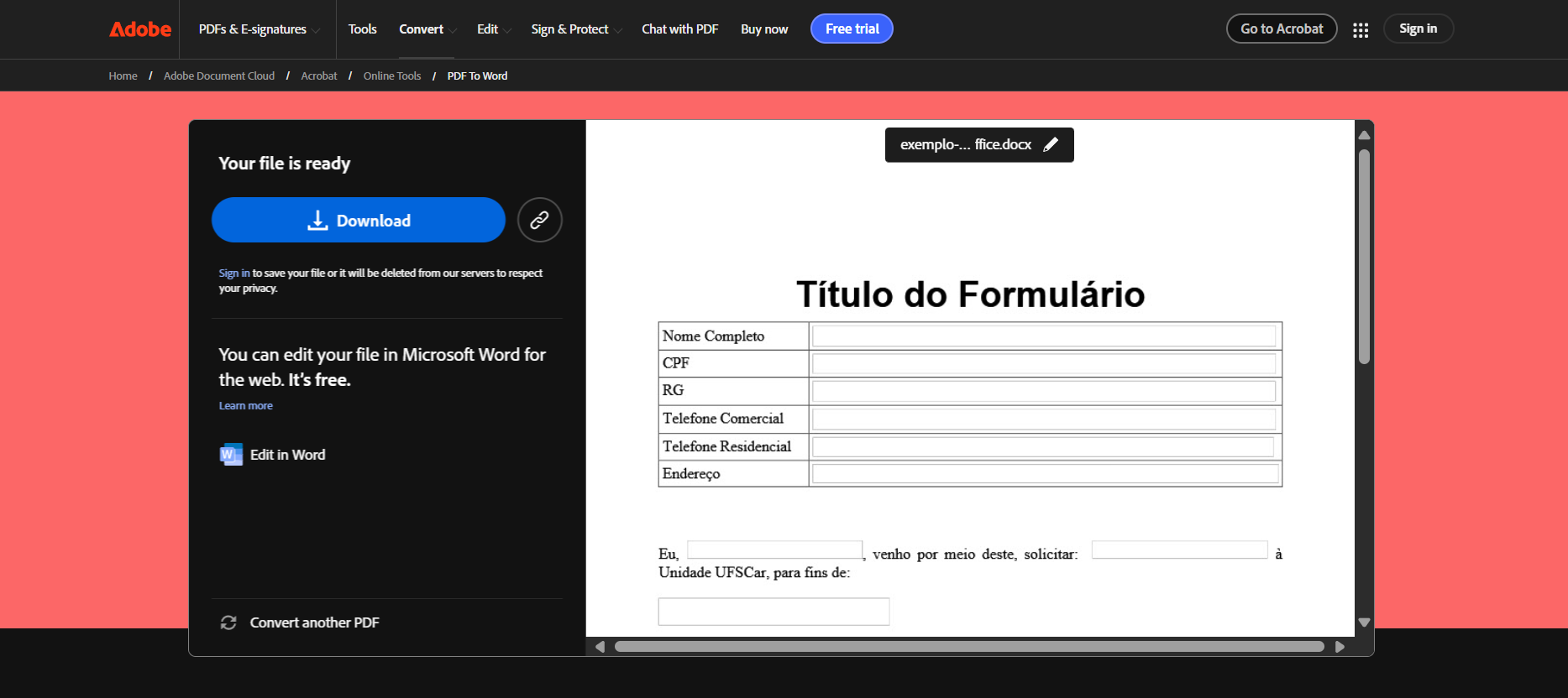 Converter PDF para Word 