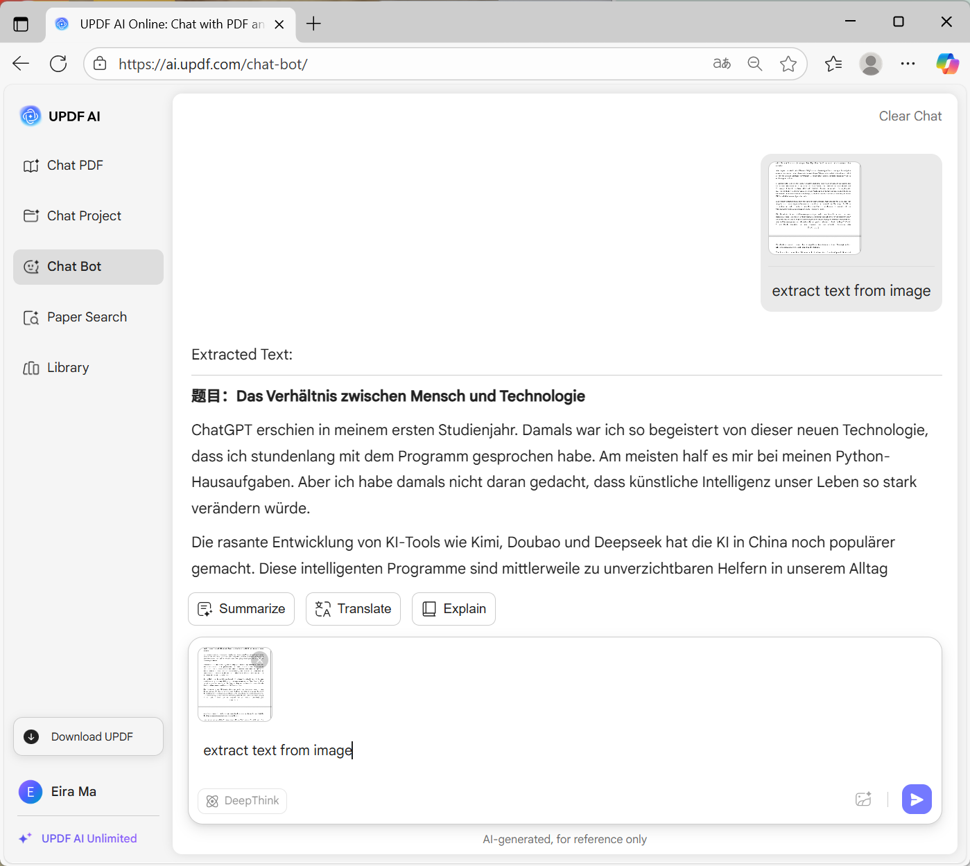 extract text from image updf ai online