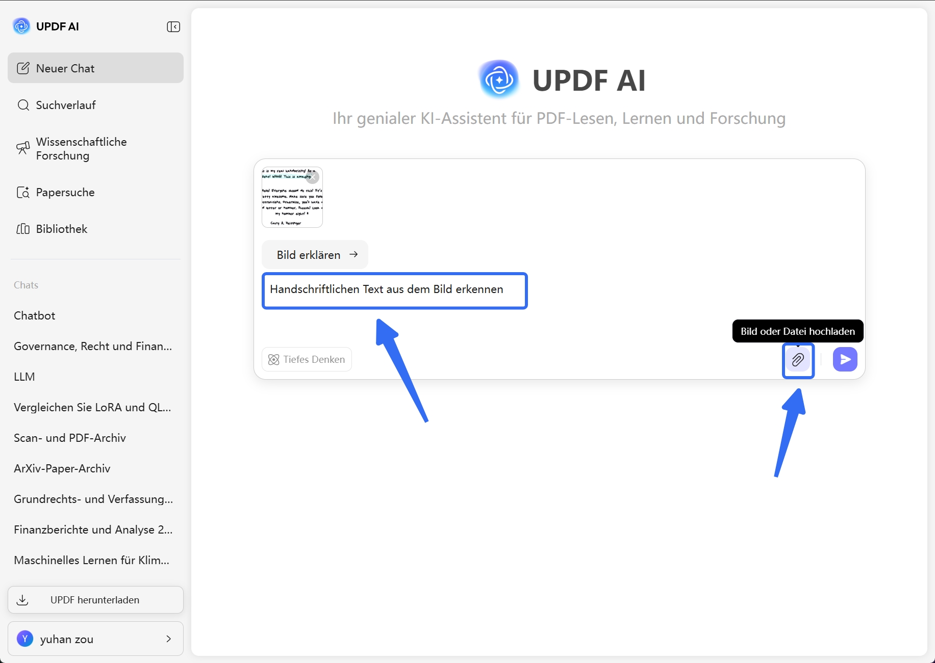 updf erkennt handgeschriebenen Text