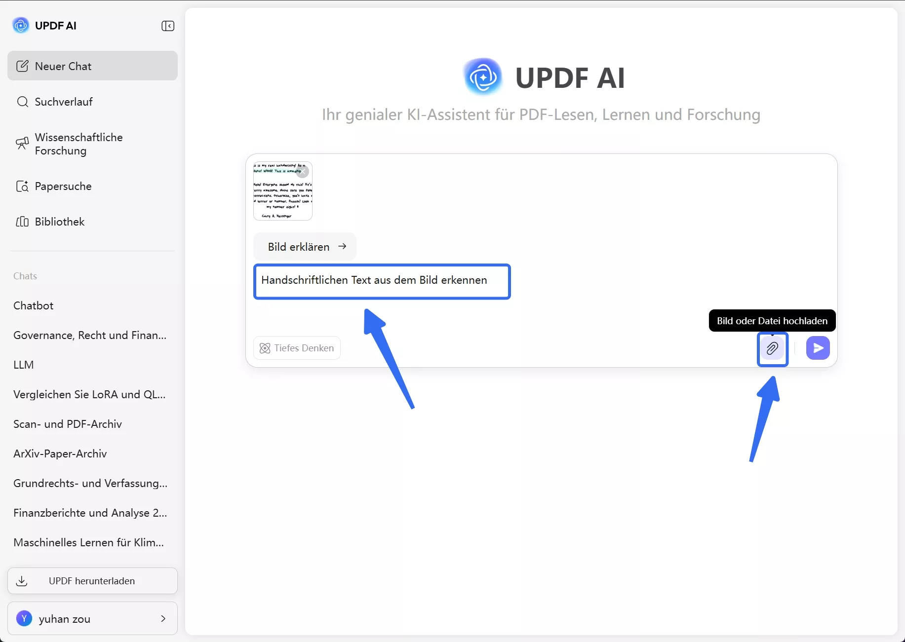updf erkennt handgeschriebenen Text