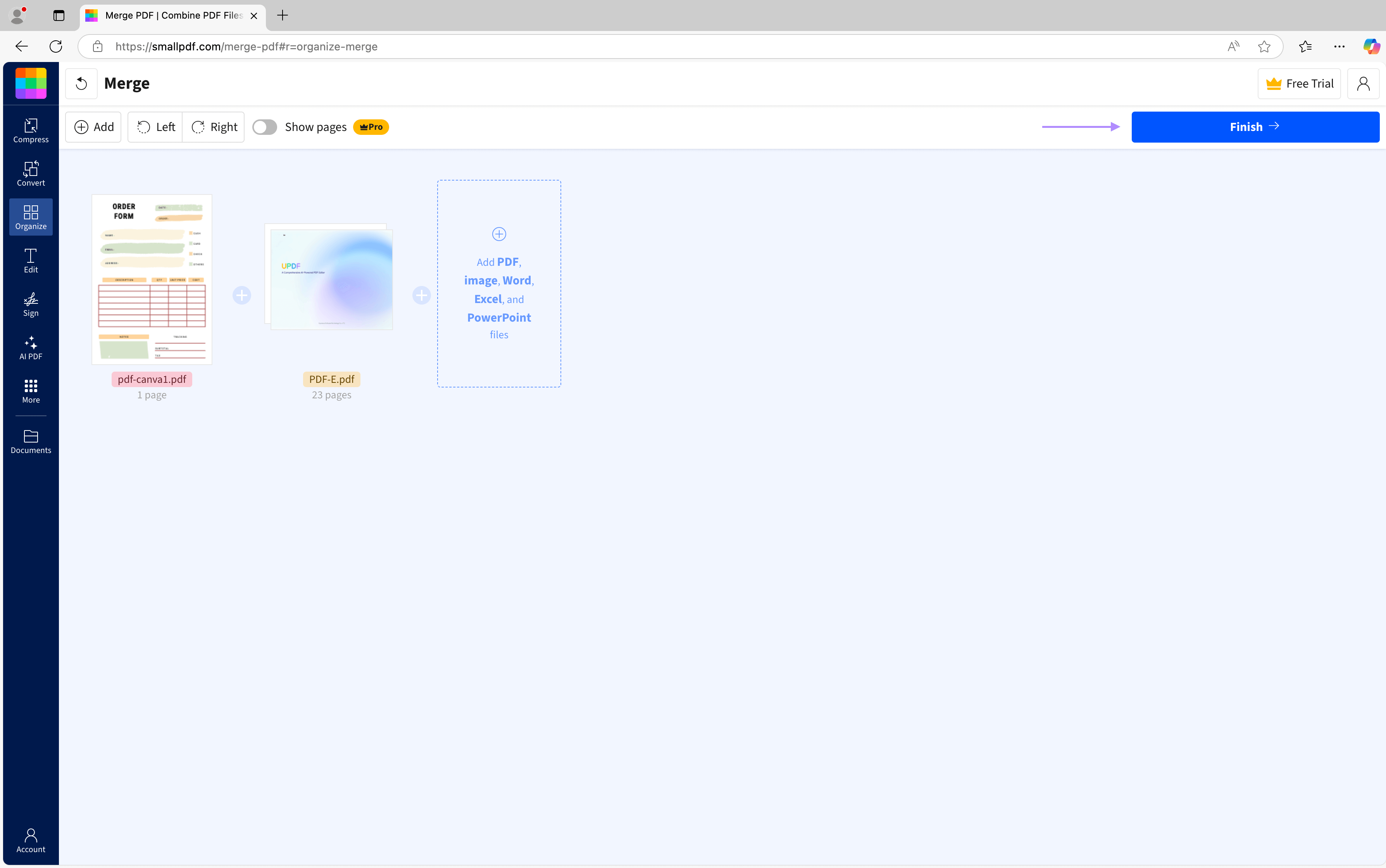 PDF-Zusammenführung in Microsoft Edge abschließen