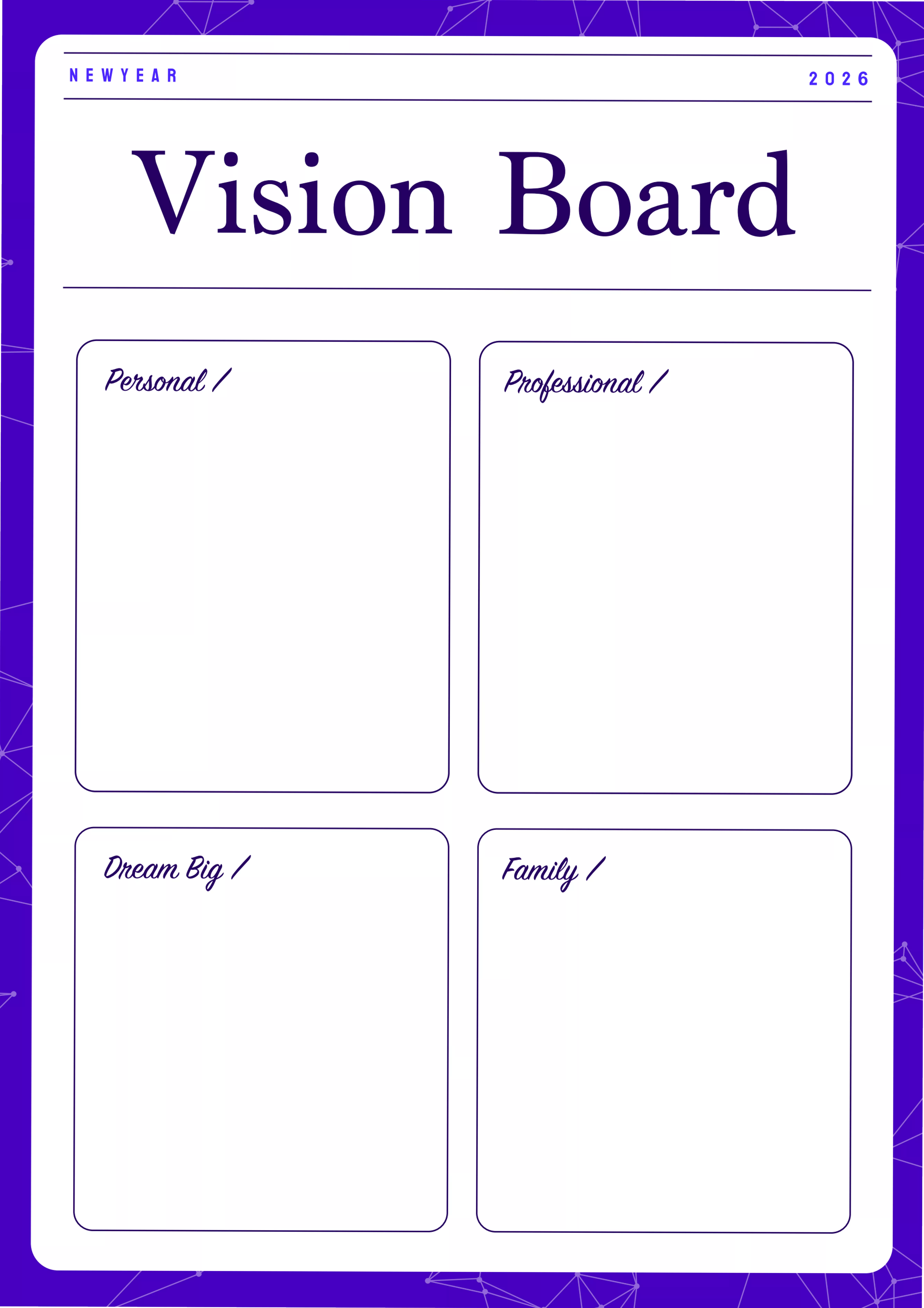 Visionboard für 2026 mit 4 Zielen
