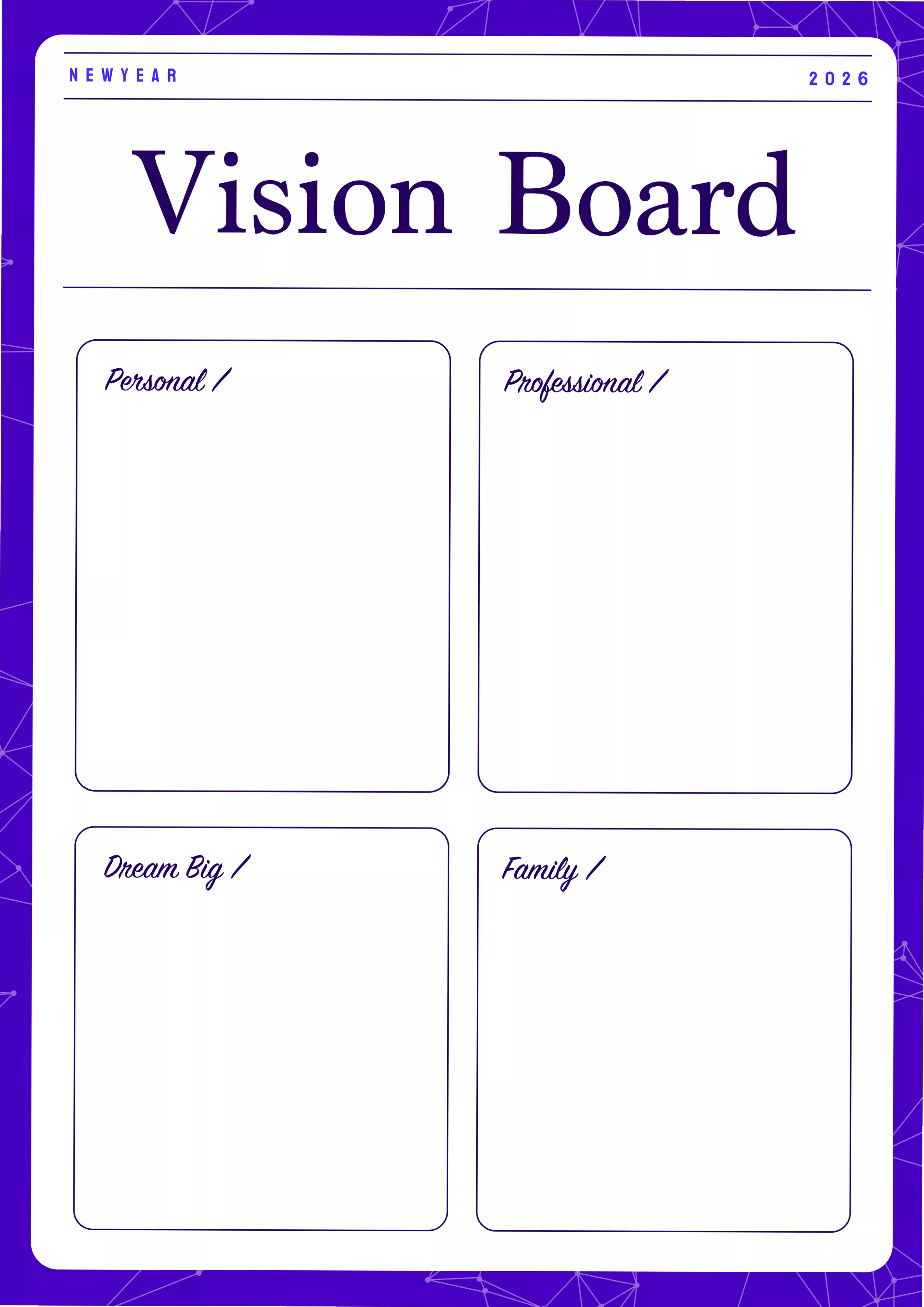 Visionboard für 2026 mit 4 Zielen