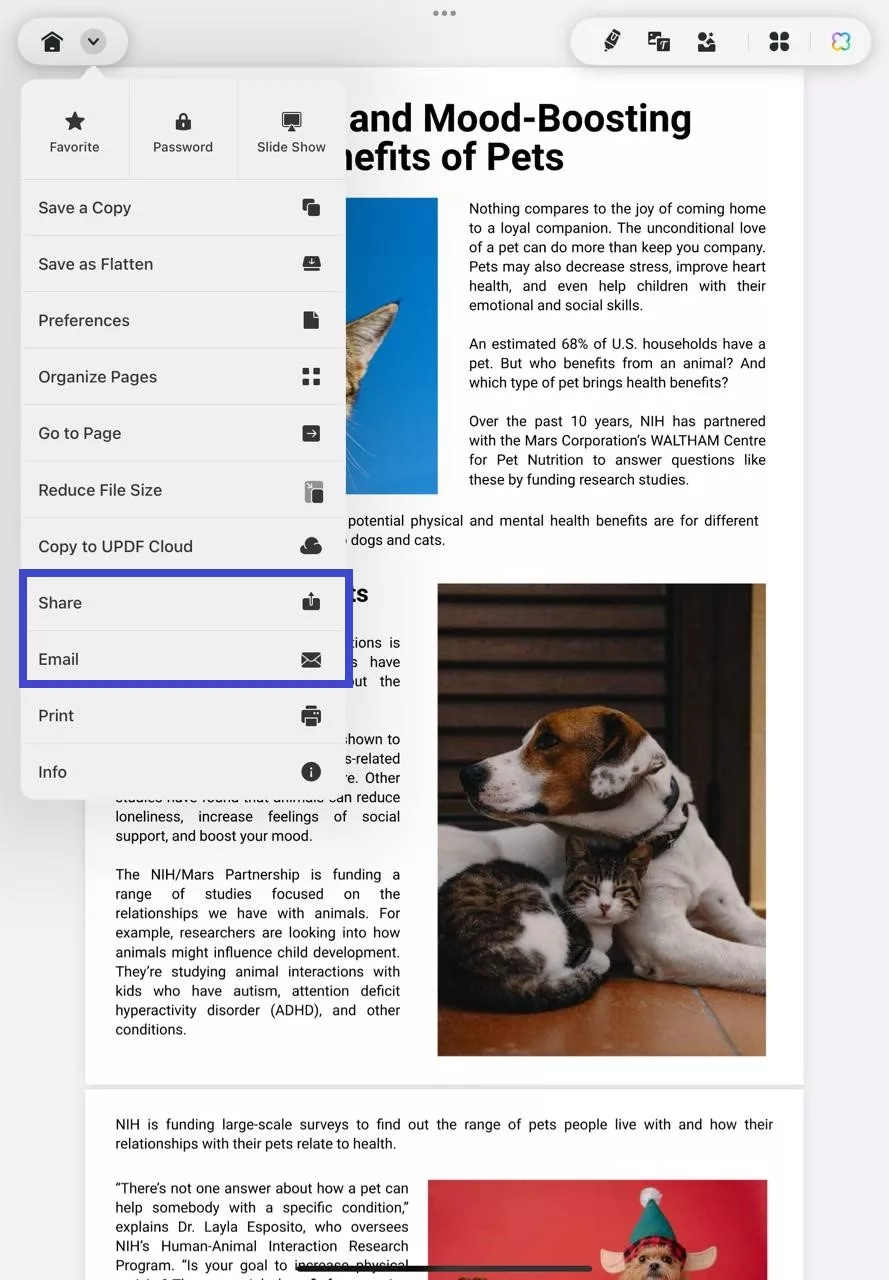 various sharing options