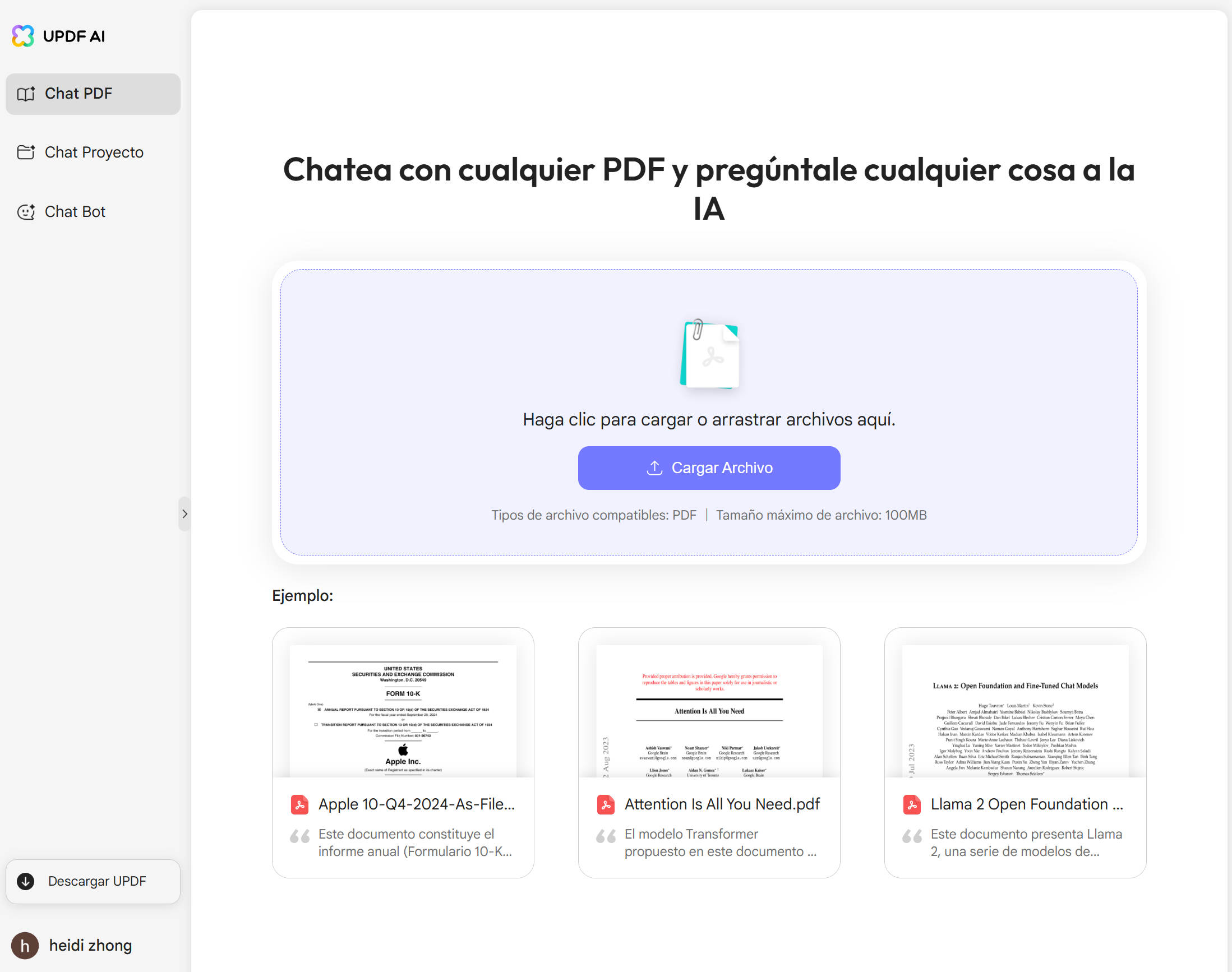 Interfaz de inicio de UPDF AI Online