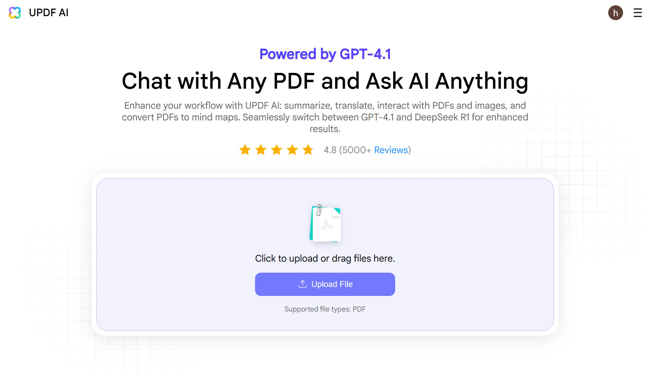 UPDF AI Online home interface
