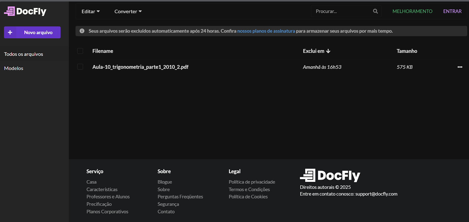 o docfly mostrará todos os arquivos enviados