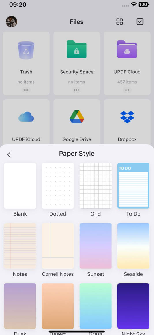 paper style updf for ios