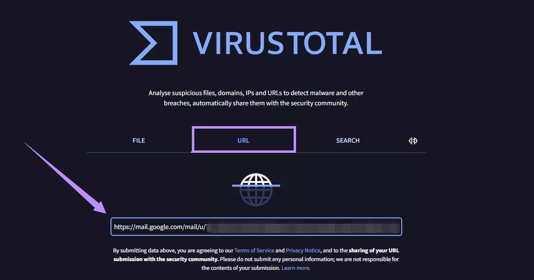 Url in Virustotal einfügen