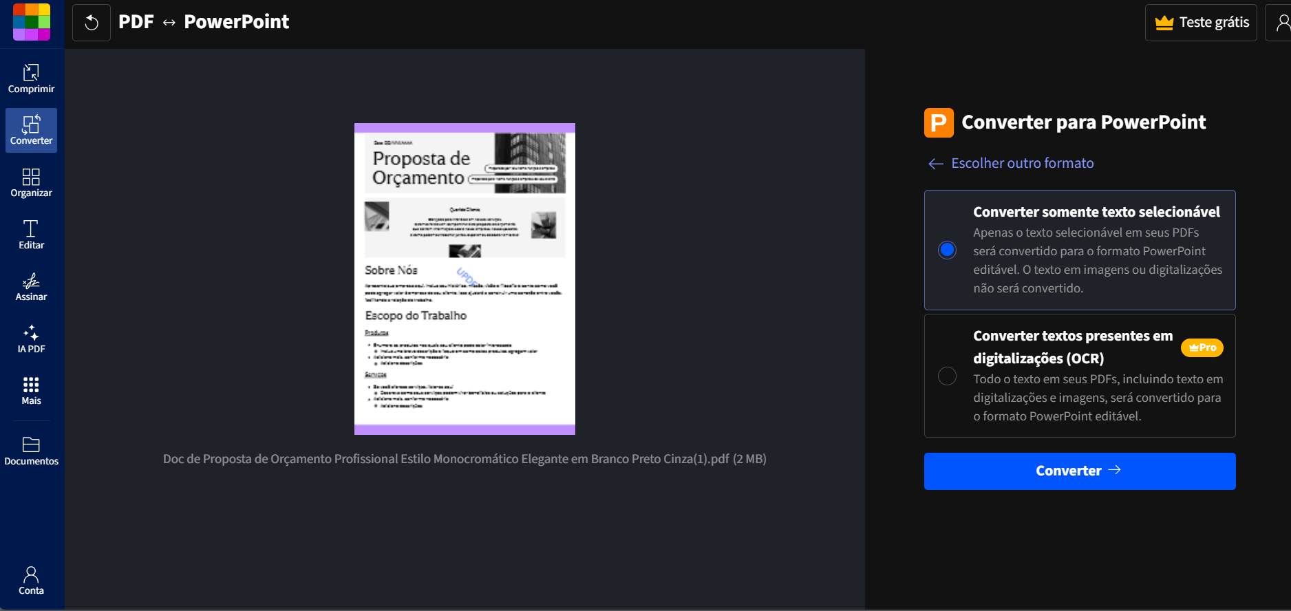 Conversor de PDF para PPT Online
