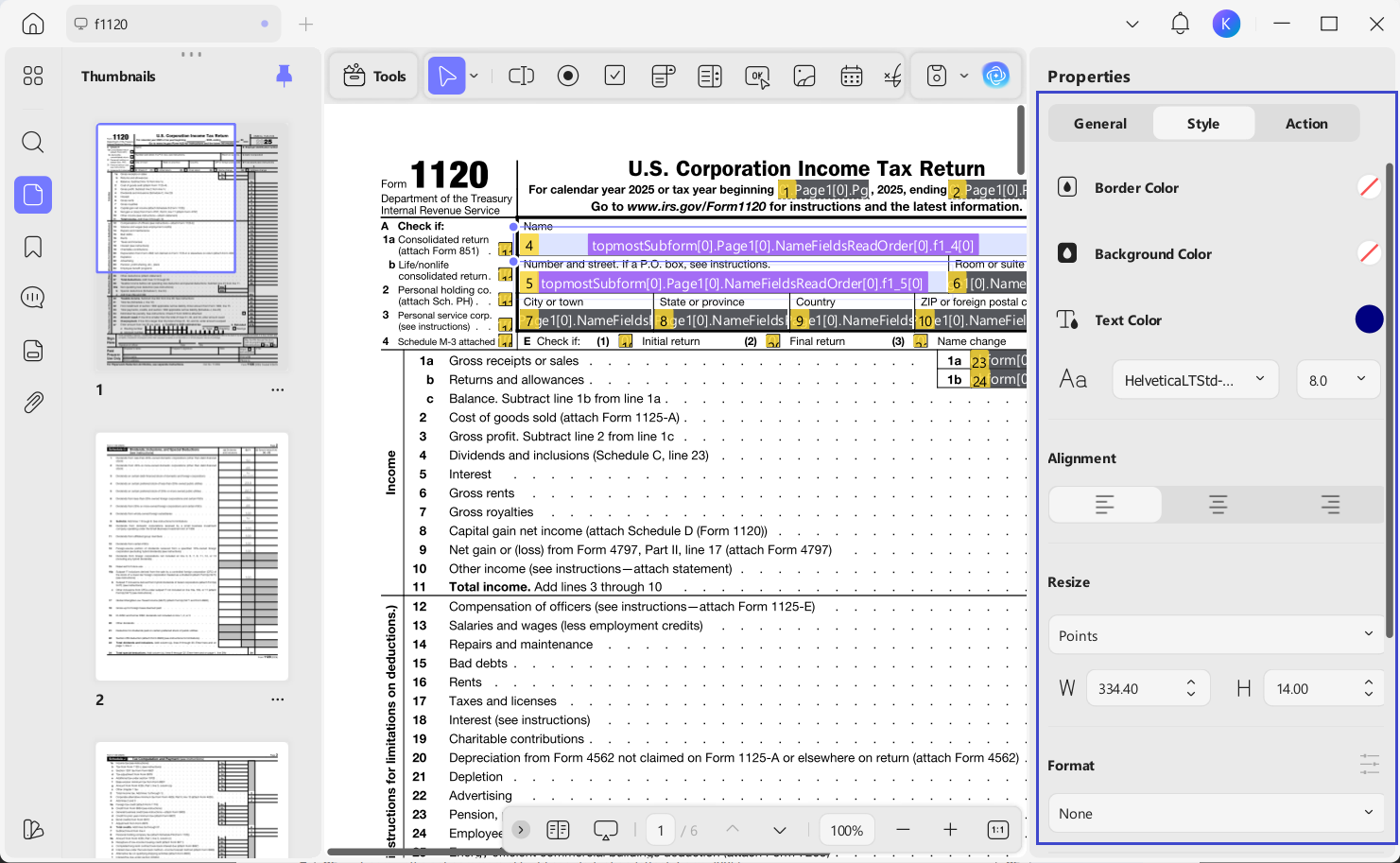 personalize the text style form 1120