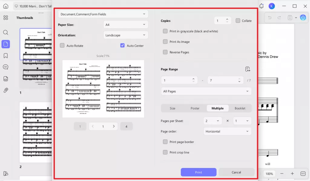 print the pdf sheet music