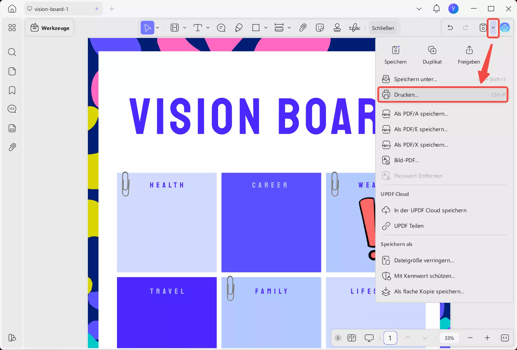 Vision Board Vorlage drucken