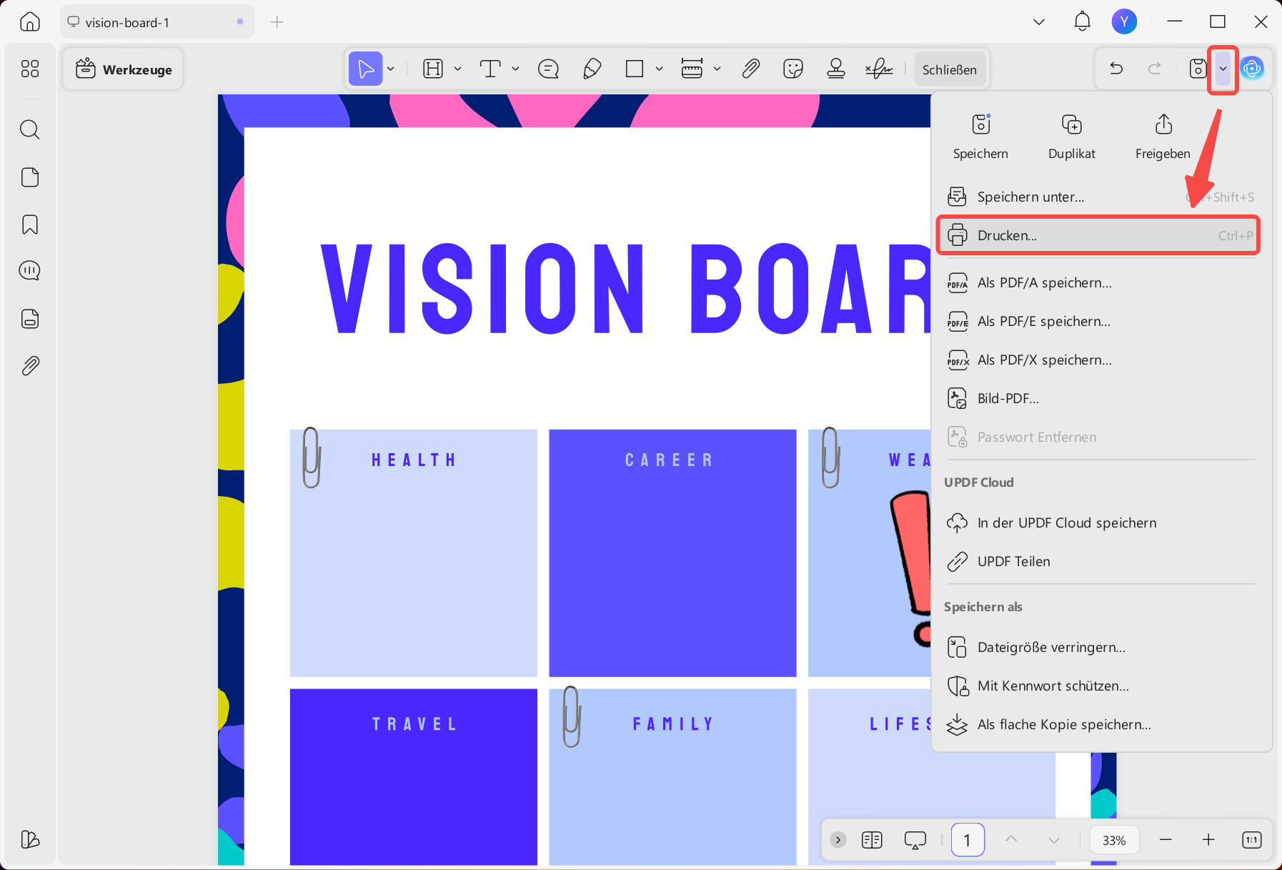 Vision Board Vorlage drucken