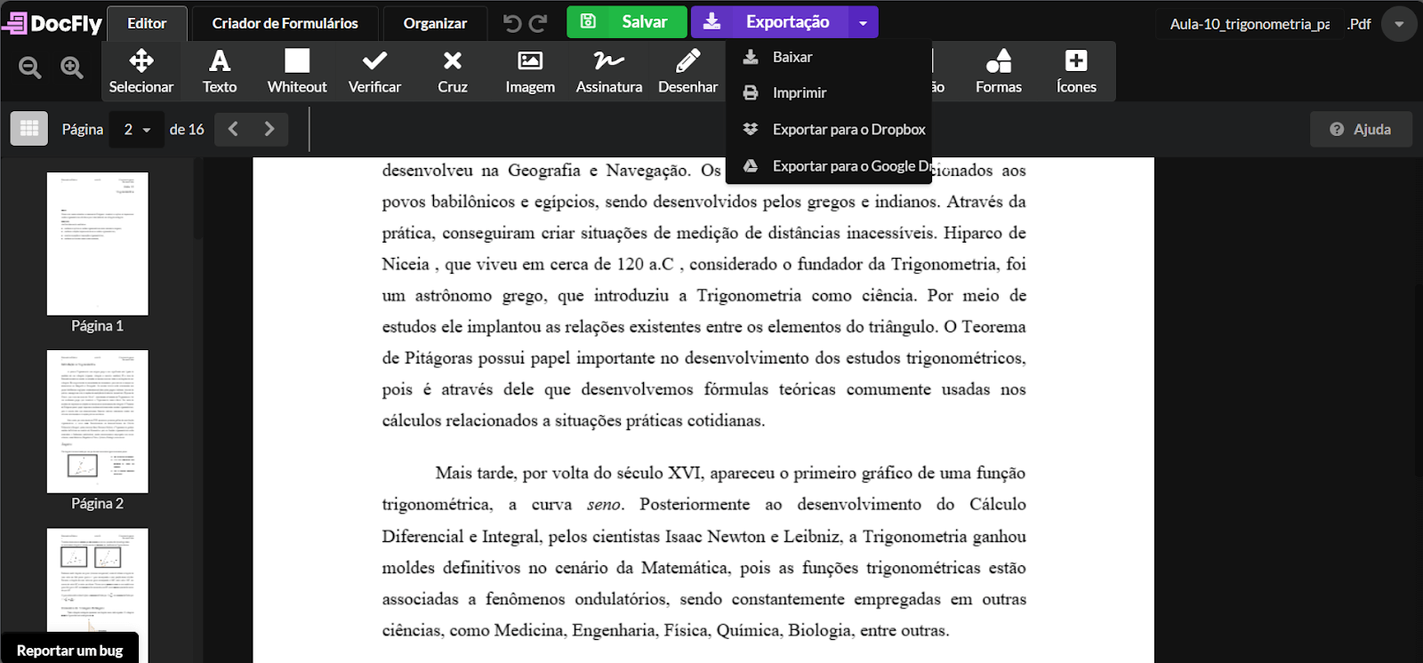 salvar e exportar