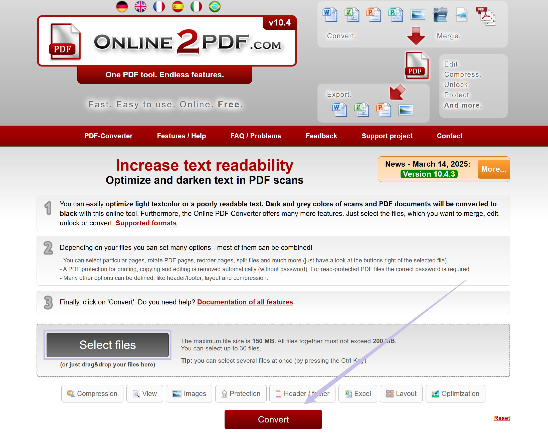 bestanden selecteren in online2pdf