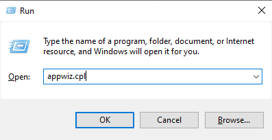 Geben Sie appwiz.cpl ein und klicken Sie auf ok windows