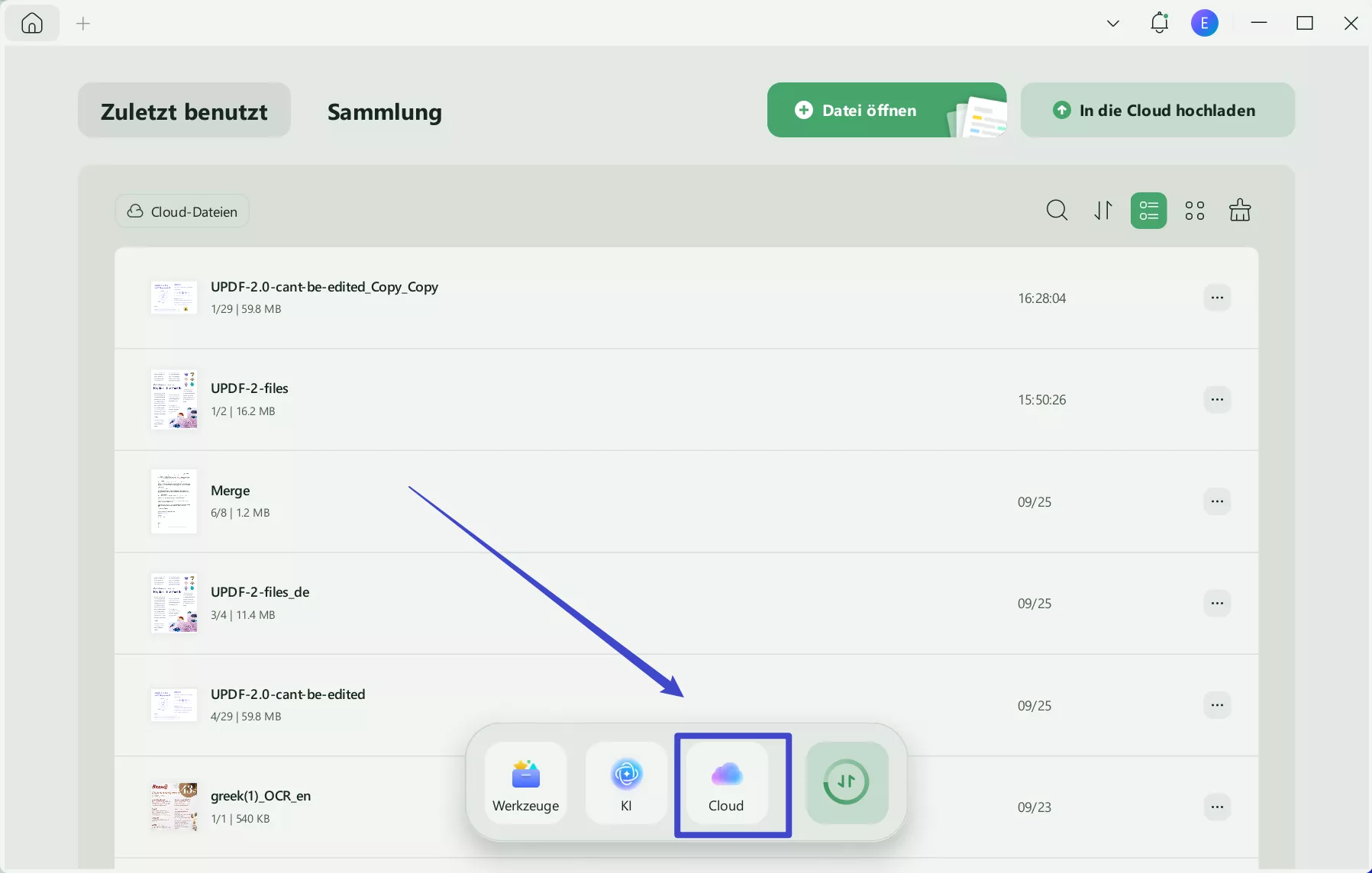 PDF aus der UPDF Cloud in UPDF auf dem Mac öffnen