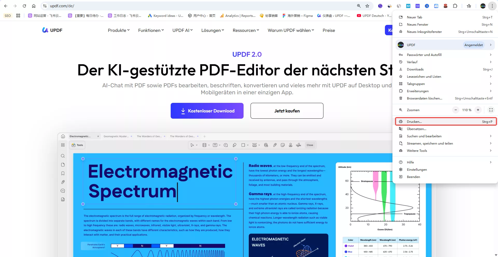 Klicke auf die 3 Punkte und wähle "Drucken"