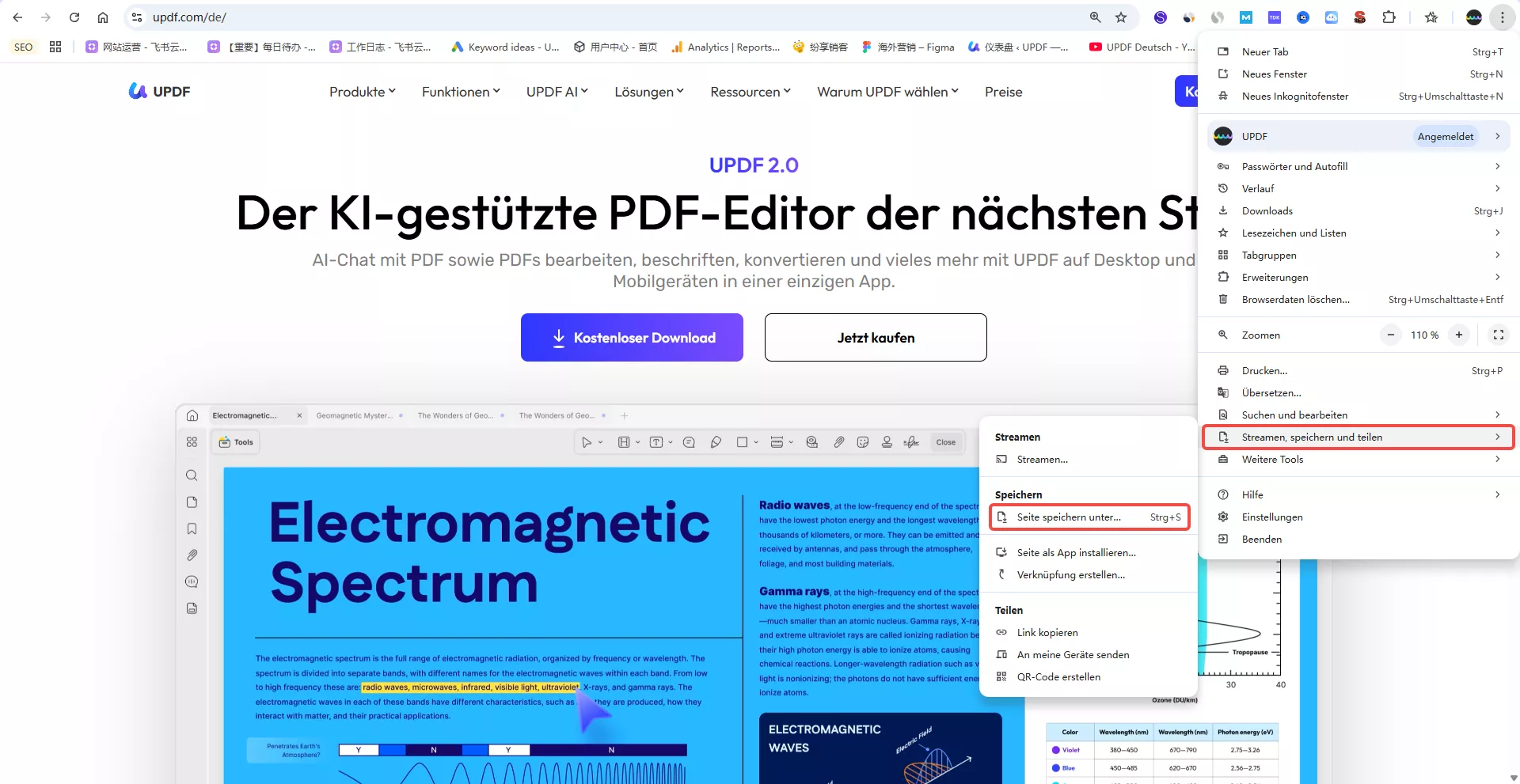 Klicken Sie nun auf die drei Punkte und speichern Sie die Seite