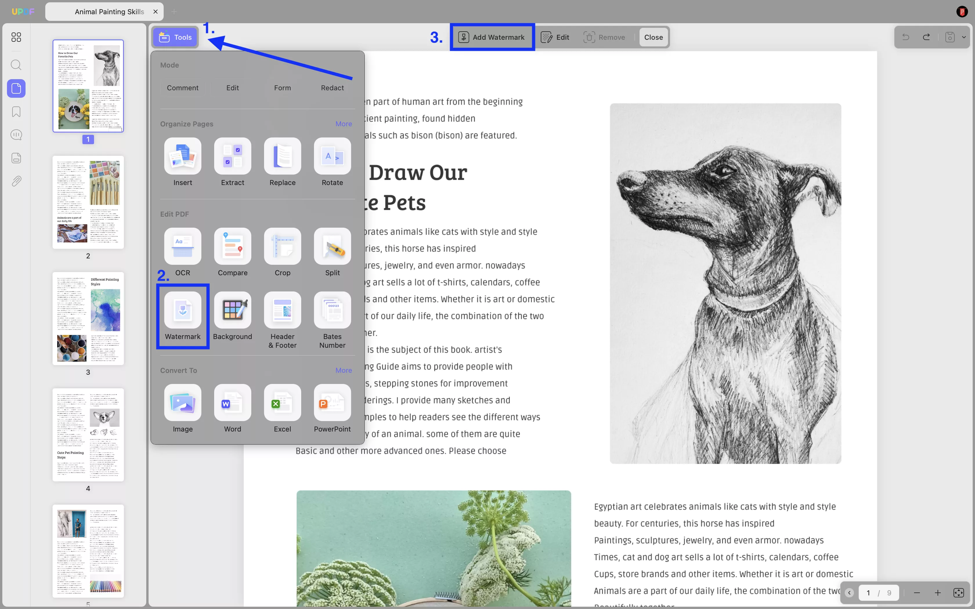 select watermark from toolbar