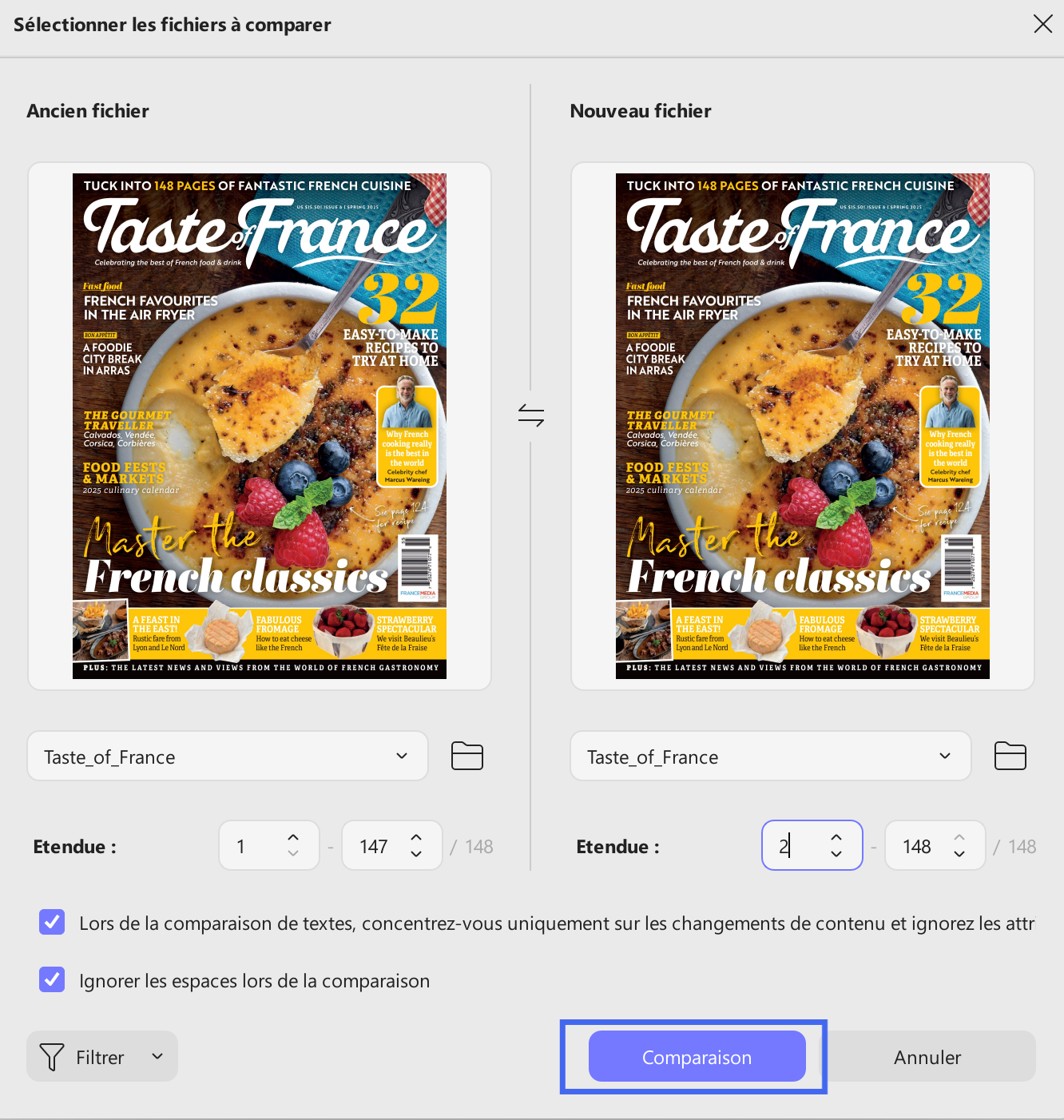add pdfs and proceed to compare