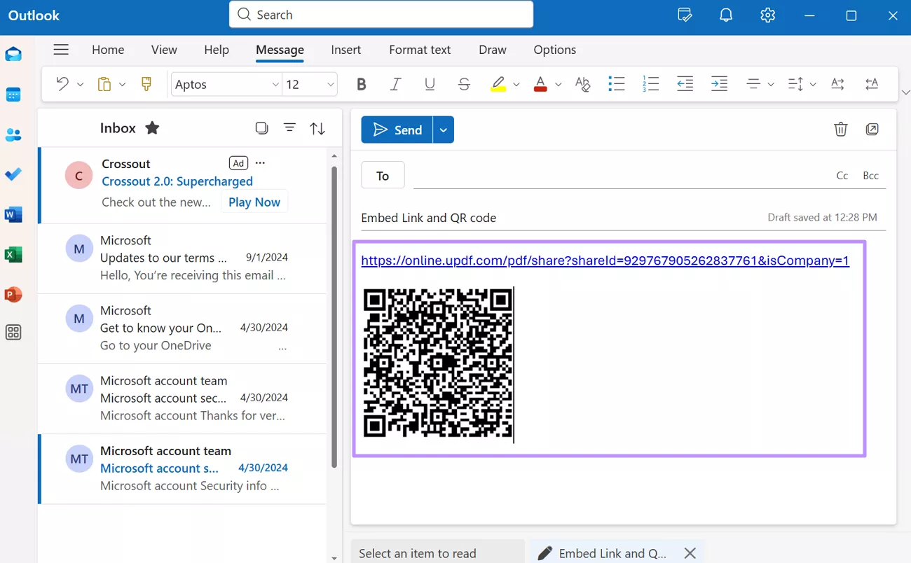paste link and qr code to email