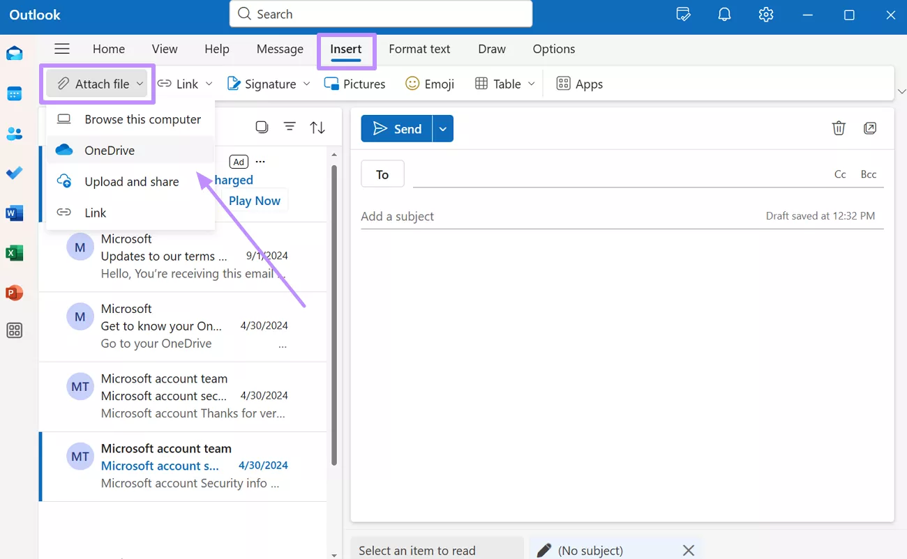 attach file from onedrive