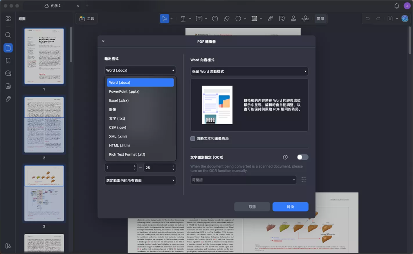PDF格式轉換設置