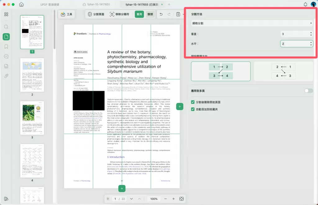 分割頁面設置