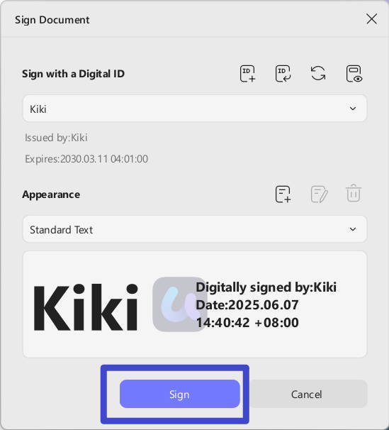 tambahkan id digital baru di updf