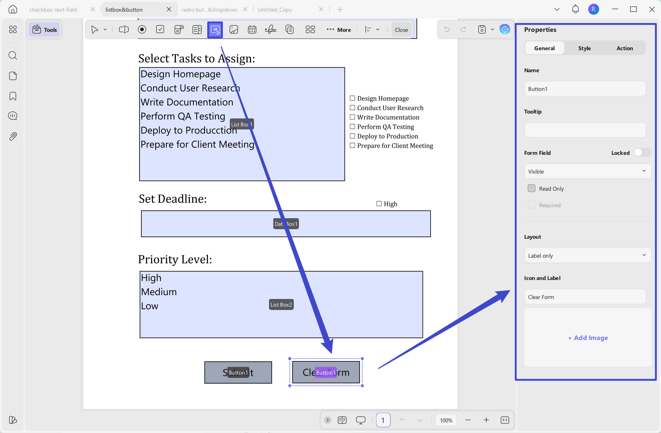 Add a button to pdf form with UPDF on Windows