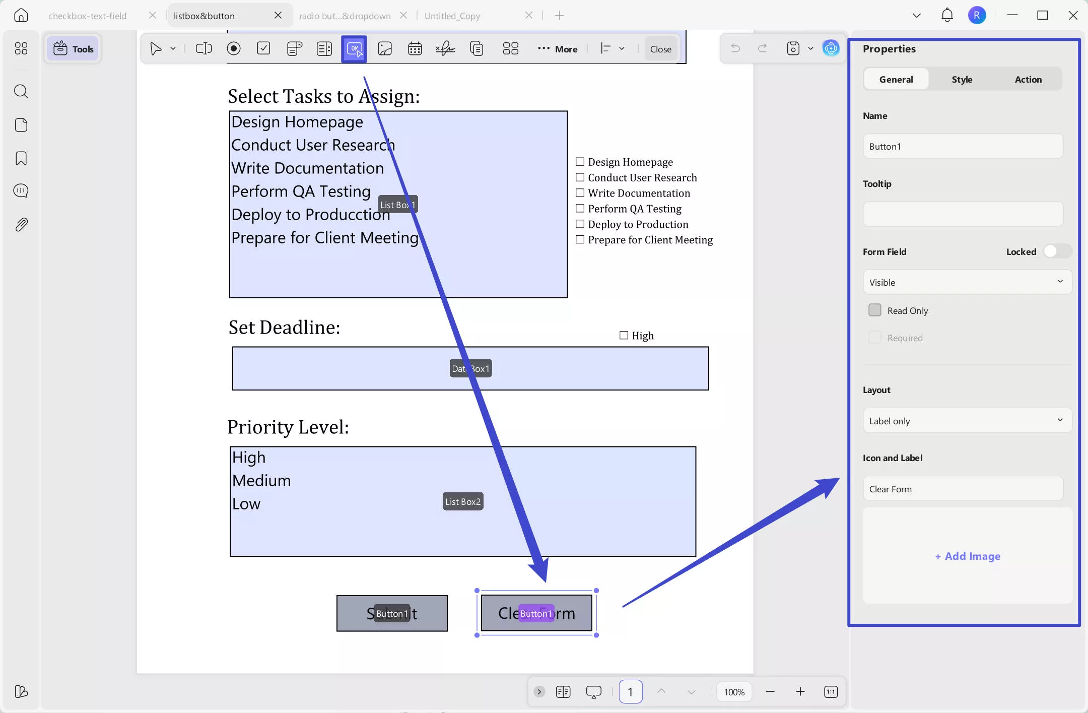 Add a button to pdf form with UPDF on Windows
